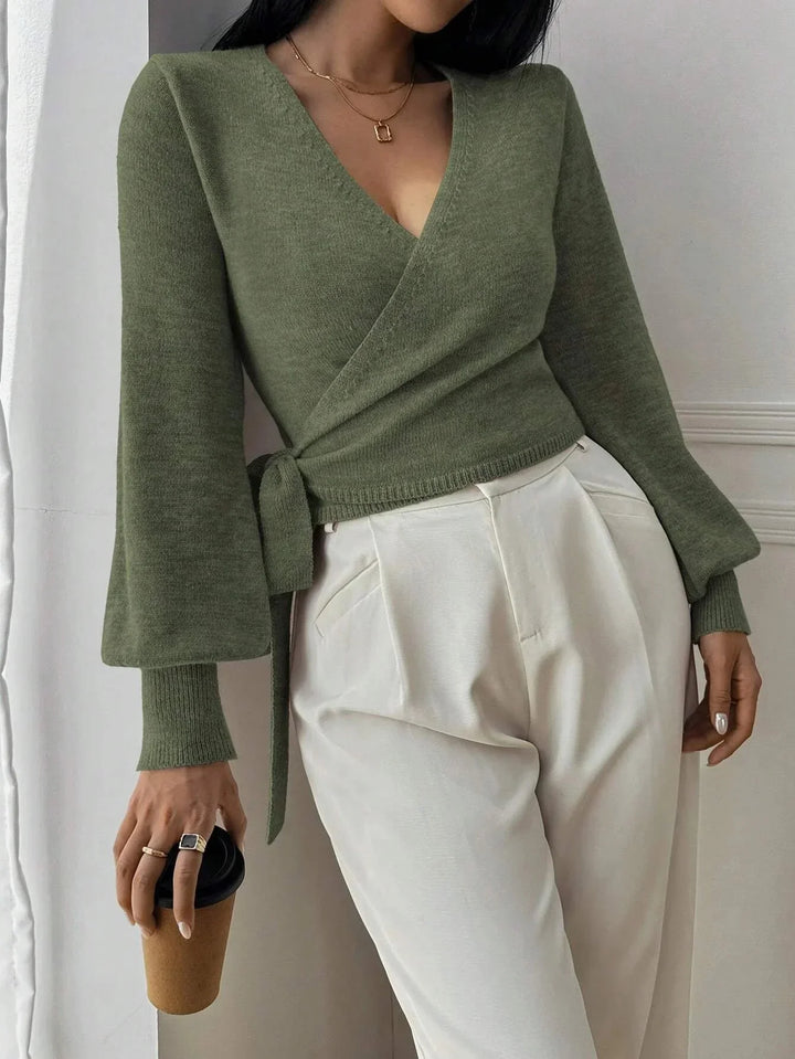 Sweter Kopertowy Damski z Wiązaniem W Talii