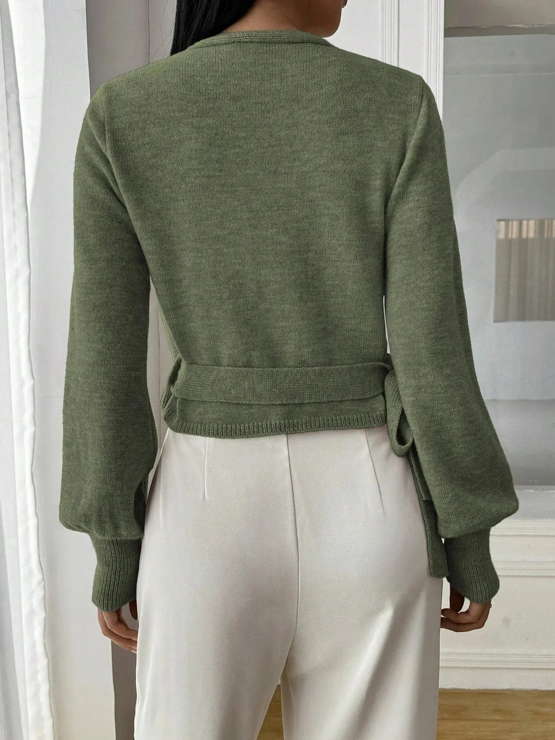 Sweter Kopertowy Damski z Wiązaniem W Talii