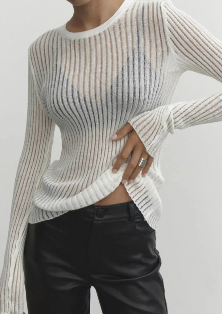 Transparentny Sweter Damski z Dzianiny W Stylu Casual
