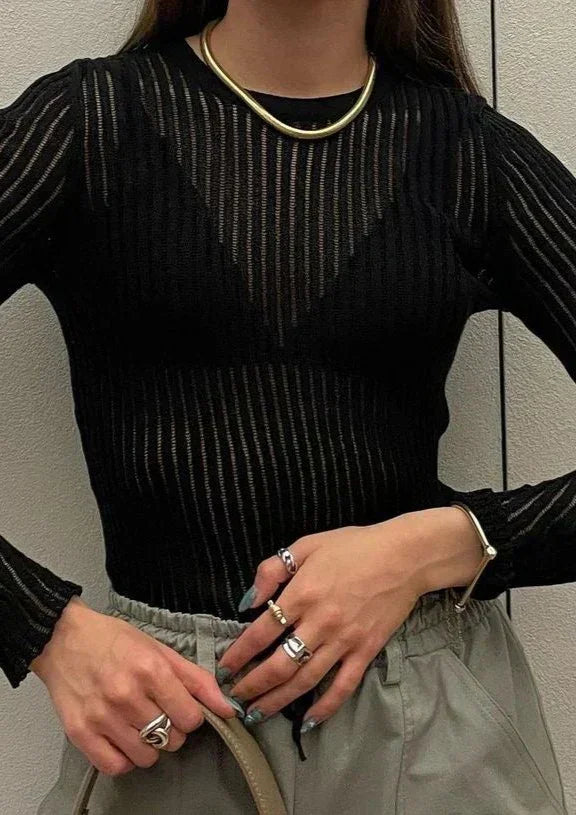 Transparentny Sweter Damski z Dzianiny W Stylu Casual