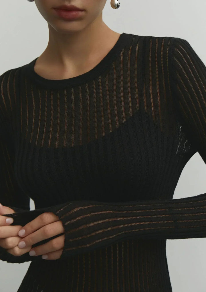 Transparentny Sweter Damski z Dzianiny W Stylu Casual