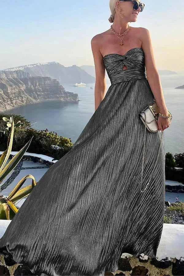 Długa Sukienka Bustier z Efektem Połysku Na Eleganckie Wyjścia