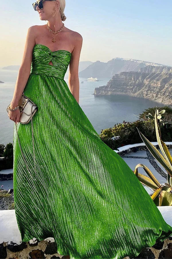Długa Sukienka Bustier z Efektem Połysku Na Eleganckie Wyjścia