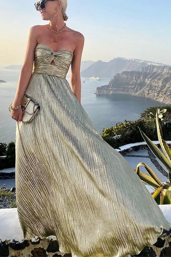 Długa Sukienka Bustier z Efektem Połysku Na Eleganckie Wyjścia