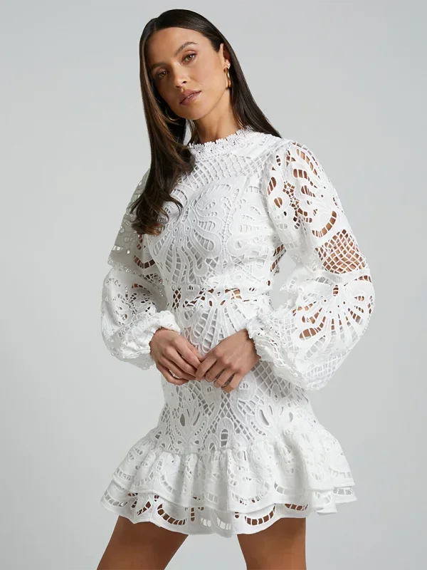 Sukienka Krótka Damska Elegancka, Długie Rękawy, na Wieczór