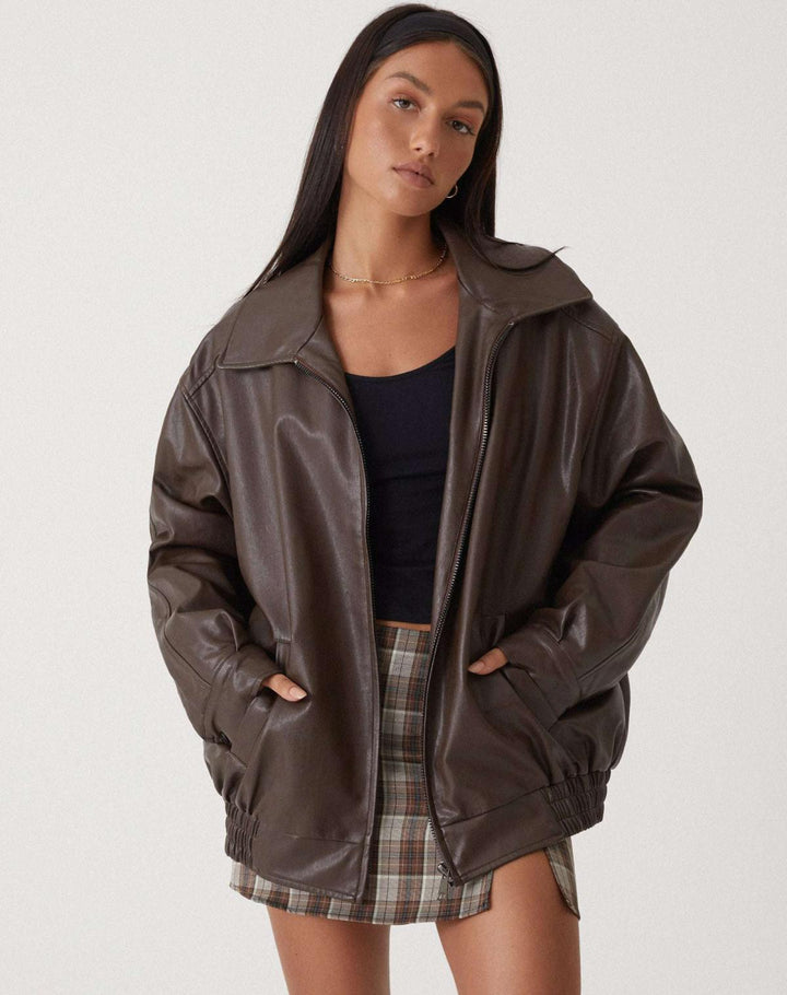 Oversize Skórzana Kurtka Bomber Damska